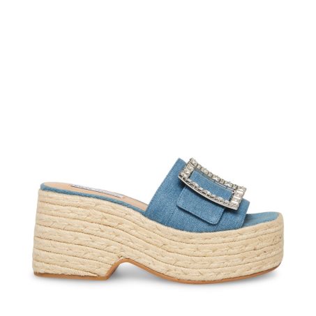 Blue Steve Madden Solana Denim Fabric Women's Platform Sandals | PH 1784OGJ